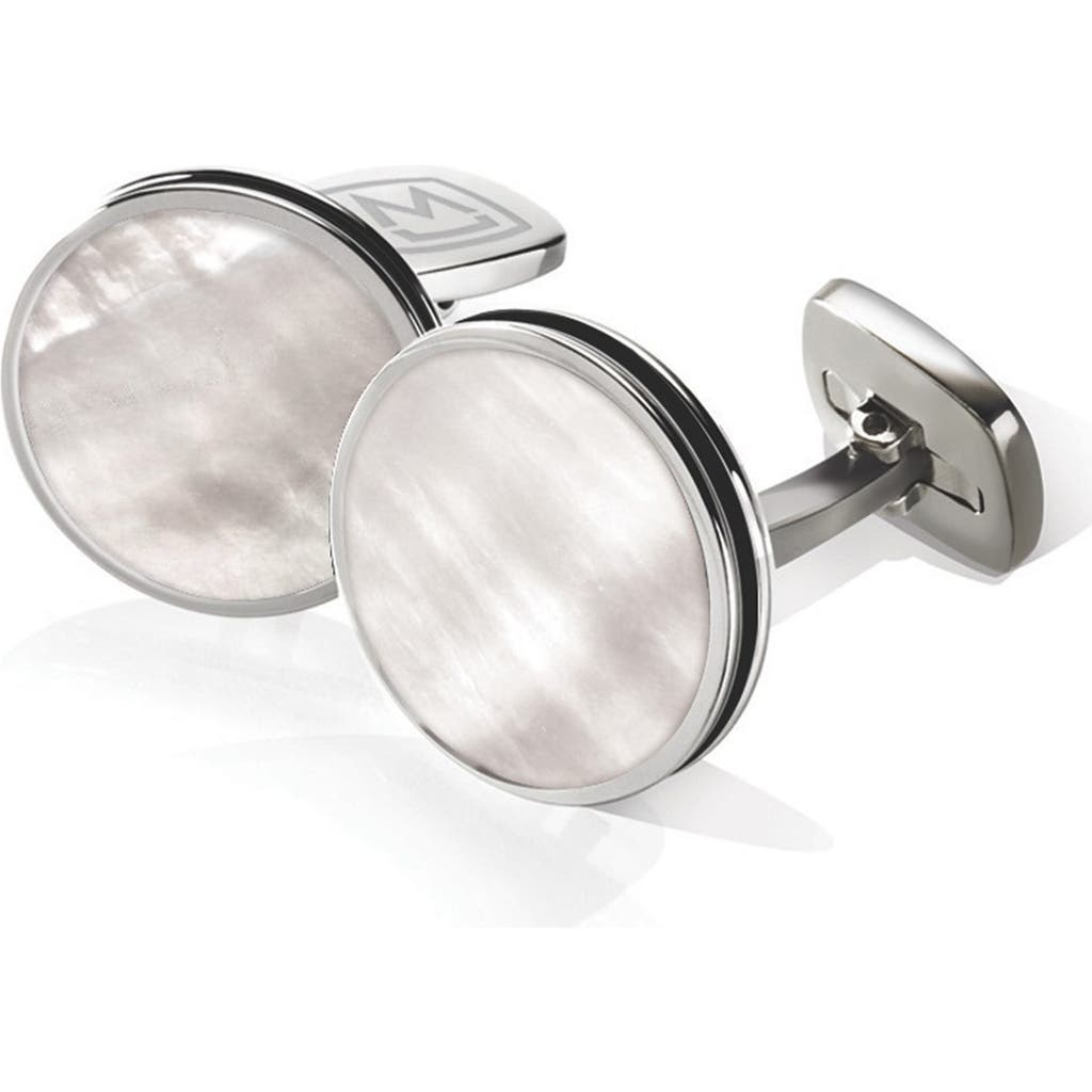 M Clip M-clip® Stainless Steel Cuff Links In Stainless Steel/white Pearl