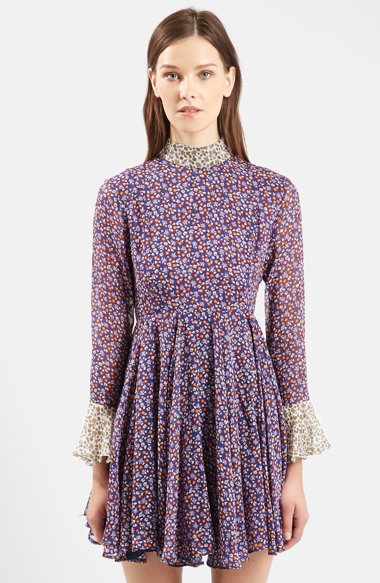 Topshop Unique 'Ottoline' Floral Print High Neck Silk Dress | Nordstrom