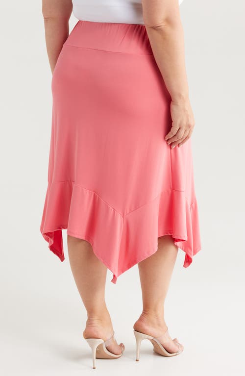 Shop 24seven Comfort Apparel Handkerchief Hem Jersey Midi Skirt In Coral