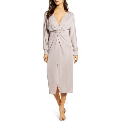 All In Favor Metallic Twist Front Midi Dress, Pink