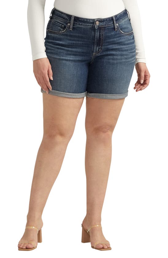 Shop Silver Jeans Co. Mid Rise Denim Boyfriend Shorts In Indigo
