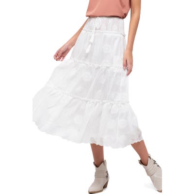 Blu Pepper Embroidered Smocked Midi Skirt, Ivory