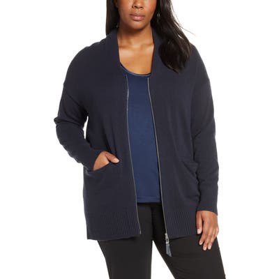 Plus Size Lafayette 148 New York Merino Wool & Cashmere Zip Cardigan, Black
