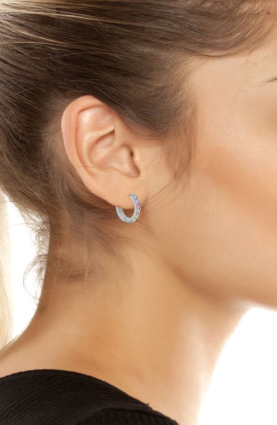 Shop Kurt Geiger Pastel Crystal Huggie Hoop Earrings In Silver Multi