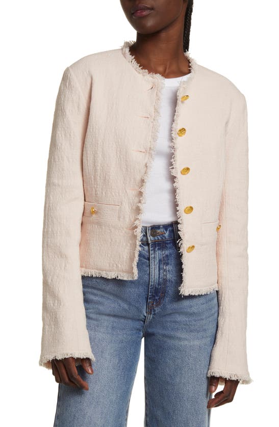 Rag & Bone Carmen Womens Tweed Frayed Collarless Blazer In Pink