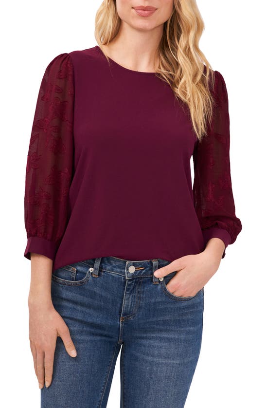 CECE LACE SLEEVE STRETCH CREPE BLOUSE