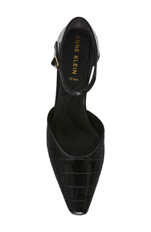 Shop Anne Klein Rosalind Croc Embossed Ankle Strap Sandal In Black Croco