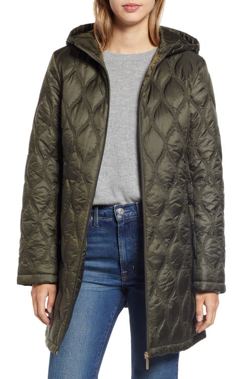 Quilted Water Resistant Coat in Deep Olive
