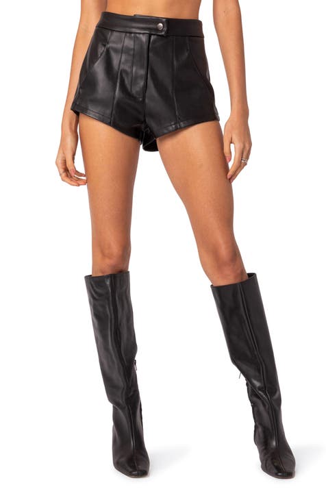 CUFFED FAUX LEATHER SHORTS