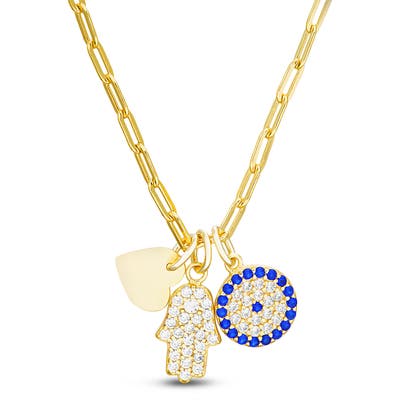 Lesa Michele Hamsa & Evil Eye Pendant Necklace