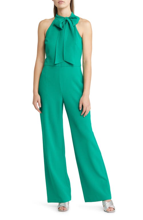 Bow Neck Stretch Crepe Jumpsuit in Kelly