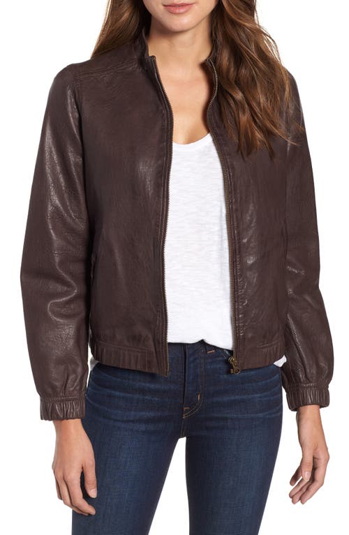 caslon(r) Washed Leather Bomber Jacket in Brown