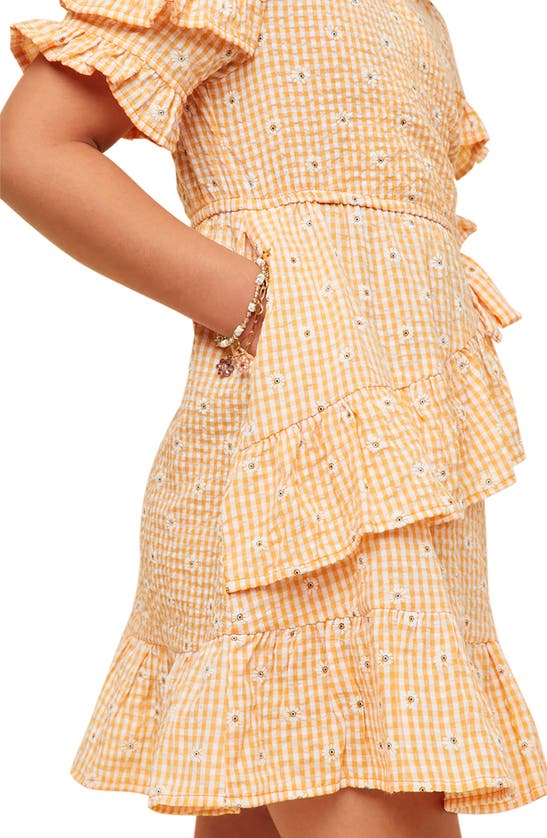 Shop Hayden Girls Kids' Seersucker Ruffle Sleeve Dress In Apricot