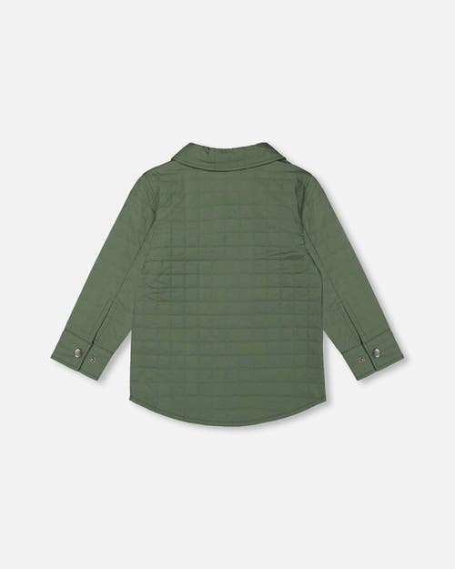 Deux Par Deux Boys' Quilted Canvas Overshirt With Pockets - Little Kid, Big Kid In Dark Forest