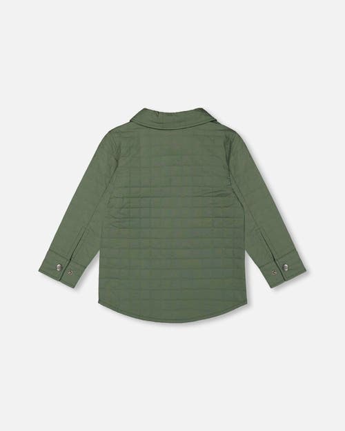 Shop Deux Par Deux Boy's Quilted Canvas Overshirt With Pockets Forest Green In Dark Forest