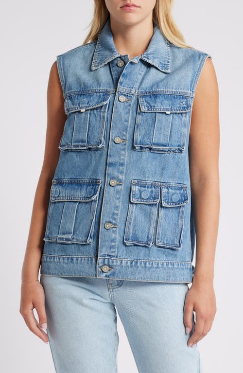 Hidden Jeans Oversize Denim Cargo Vest In Medium Wash