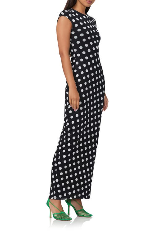 Shop Afrm Cody Printed Cap Sleeve Mesh Maxi Dress In Diagonal Dot