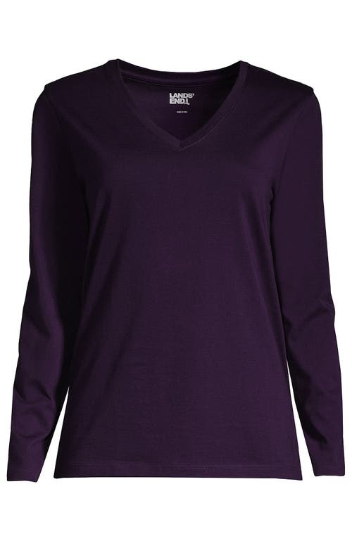 Shop Lands' End Plus Size Relaxed Supima Cotton Long Sleeve V-neck T-shirt In Blackberry