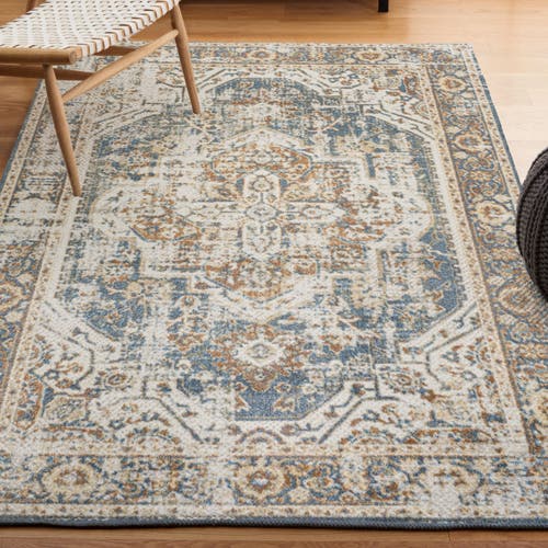 Jonathan Y Keesha Bold Distressed Medallion Low-pile Machine-washable Area Rug In Blue/cream