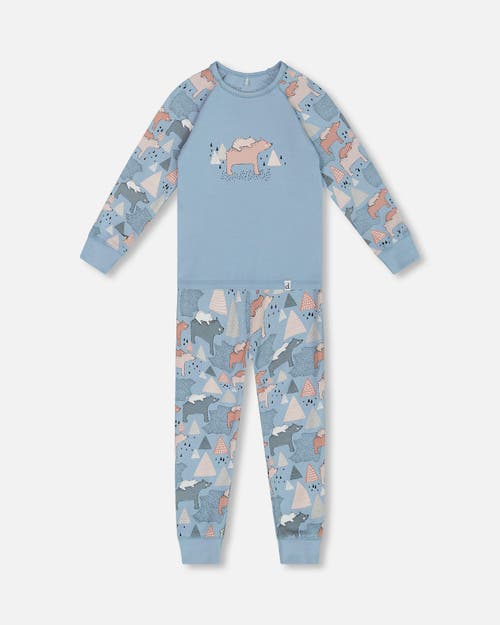 Shop Deux Par Deux Baby Girl's Organic Cotton Two Piece Pajama Set Air Blue Printed Mama Bears