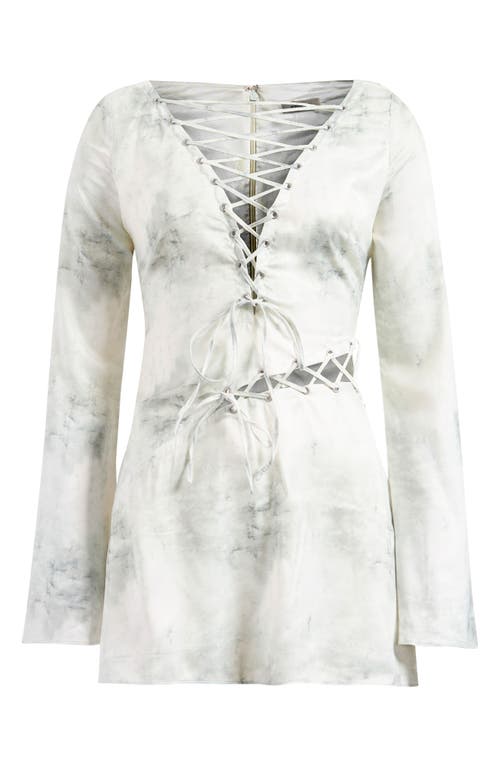 Shop Mistress Rocks Lace Up Long Sleeve Satin Minidress In Marble