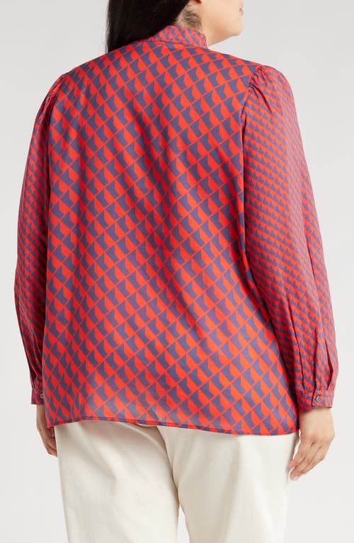 Harshman Aveline Tie Neck Button-up Shirt In Red And Navy