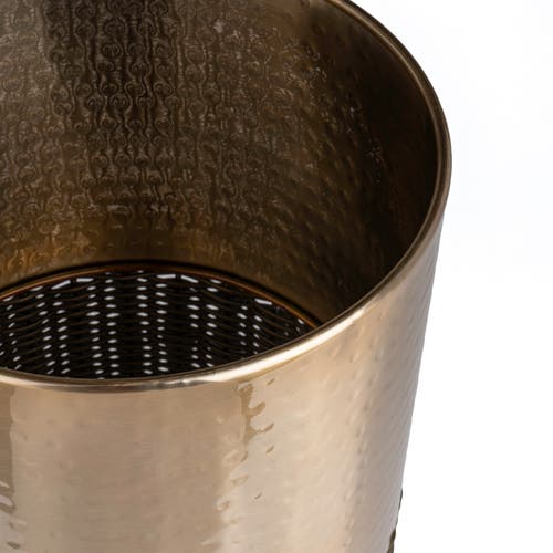 Happimess Asher Modern 4.13-gallon 2-tone Faux Wicker/metal Cylinder Waste Basket, Black/natural In Bronze/coffee