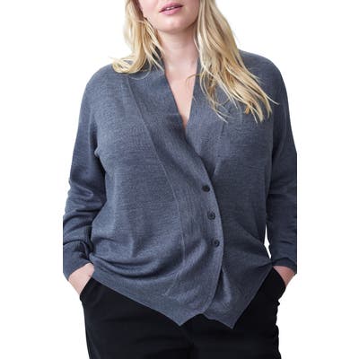Plus Size Universal Standard Curved Merino Wool Cardigan, Size S (1-16W) - Grey