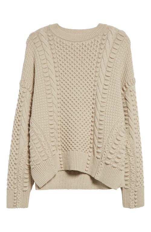 Lafayette 148 New York Mixed Stitch Wool & Cotton Crewneck Sweater In Soy