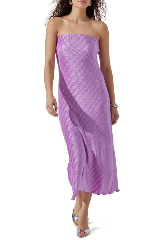 Shop Astr Plissé Strapless Midi Dress In Purple