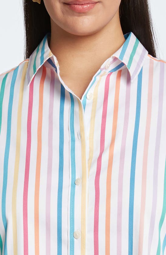 Shop Foxcroft Meghan Rainbow Stripe Cotton Button-up Shirt In White Multi Stripe