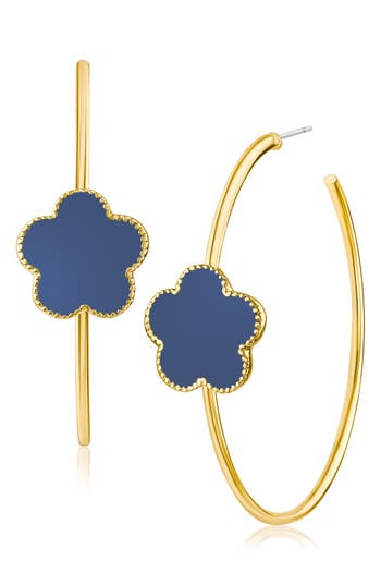 Jardin Single Enamel Clover Hoop Earrings In Navy/gold