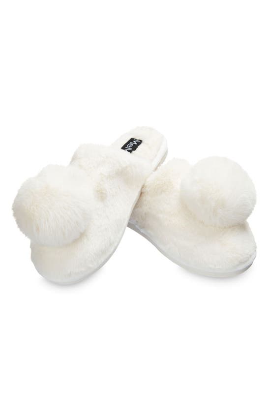 Shop Memoi The Gloria Faux Fur Pom Slipper In Ivory