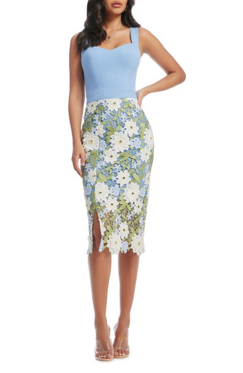 Dress the Population Ellina Guipure Lace Sheath Sky Multi at Nordstrom,