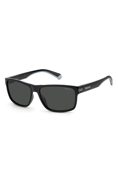 Polaroid 58mm Polarized Rectangular Sunglasses In Black Grey/gray Polar
