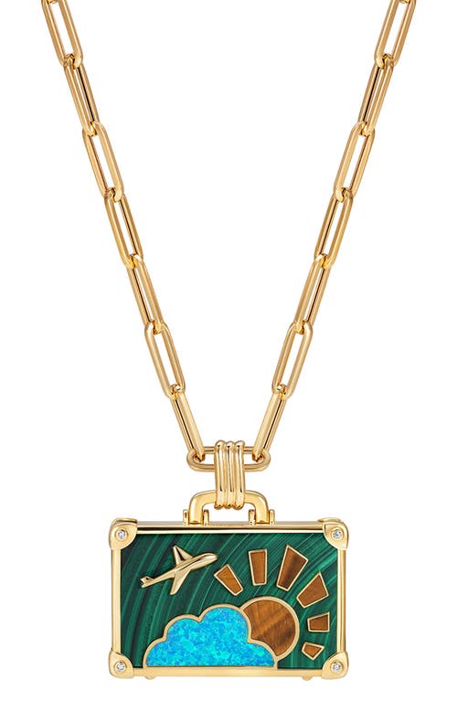 Travel Suitcase Pendant Necklace in Green
