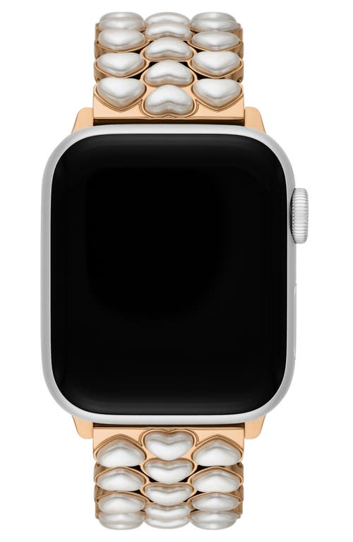 Kate Spade New York Heart Shape Imitation Pearl 20mm Apple Watch® Bracelet Watchband In Rose Gold