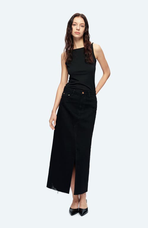 Shop Bayeas Alice Distressed Denim Maxi Skirt In Black