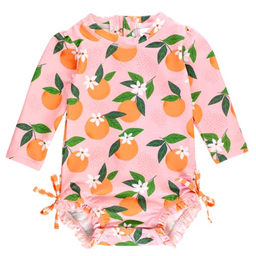 RuffleButts Girls Long Sleeve UPF50+ One Piece Rash Guard in Orange You The Sweetest at Nordstrom