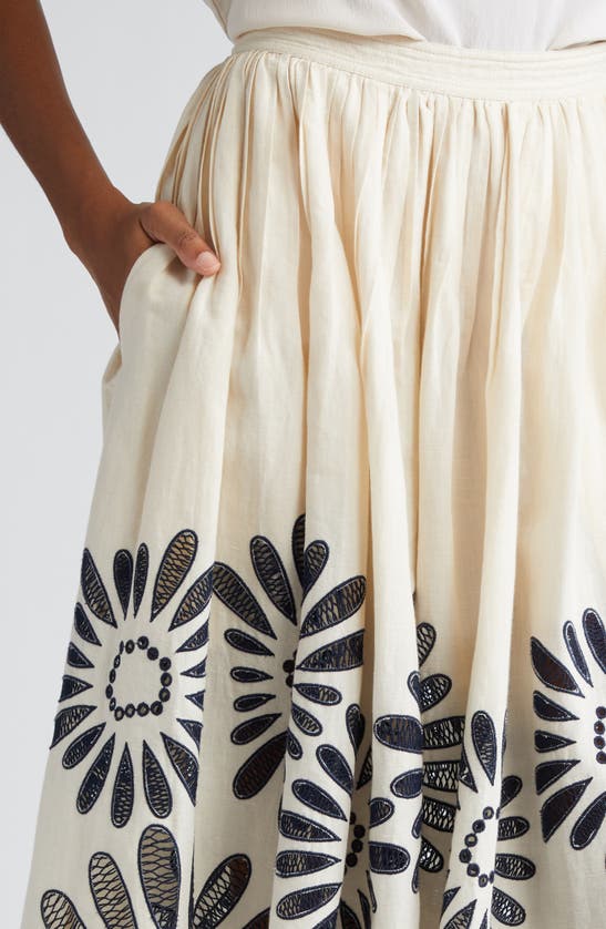 Shop Ulla Johnson Annisa Embroidered Linen Blend Maxi Skirt In Porcelain