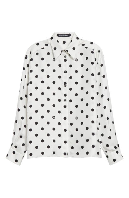 Shop Dolce & Gabbana Dolce&gabbana Polka Dot Silk Button-up Shirt In Bianco