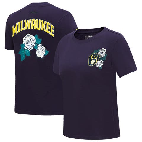 Women's Nike Gold/Navy Milwaukee Brewers Next Up Tri-Blend Raglan 3/4-Sleeve T-Shirt Size: Extra Small