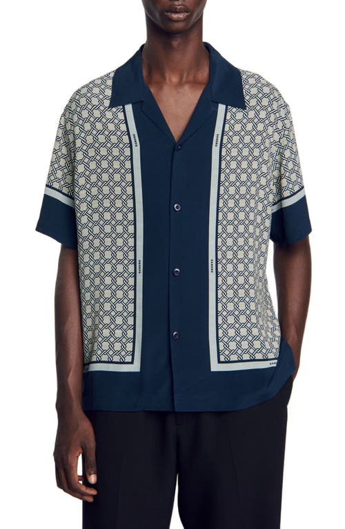 Sandro Fence Short Sleeve Shirt In Dark Blue