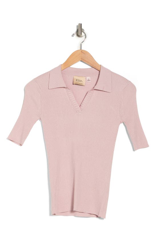 Shop Elie Tahari Rib Sweater Polo In Pink Rose