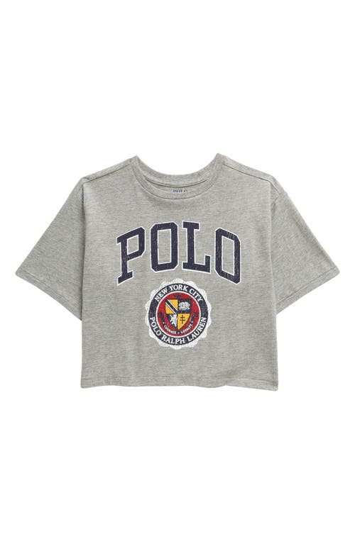 Shop Polo Ralph Lauren Kids' Cotton Crop Graphic T-shirt In Andover Heather