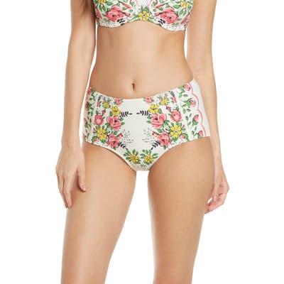 Tory Burch Floral High Waist Bikini Bottoms, Ivory