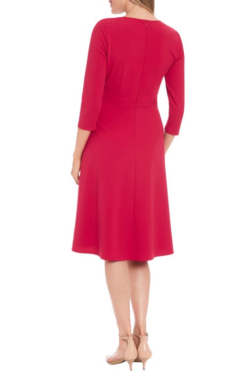 London Times V-neck Long Sleeve Crepe Midi Dress In Sangria