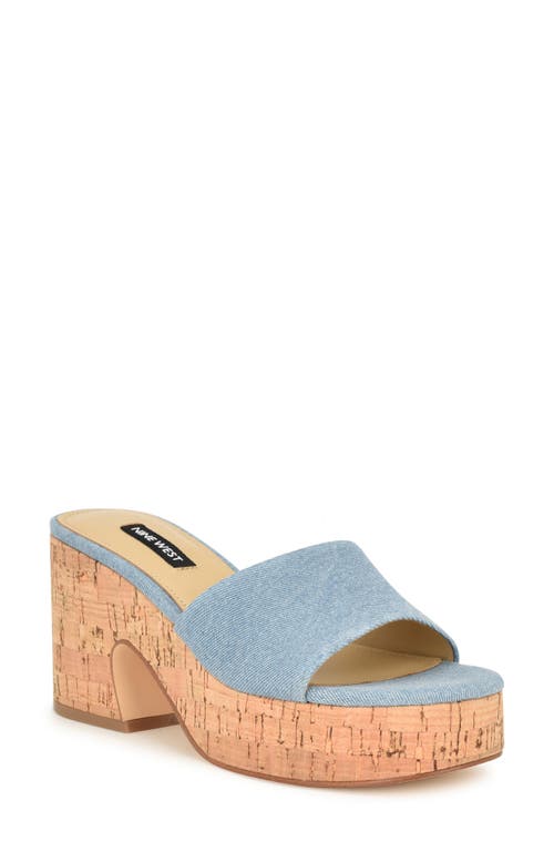 Nine West Boone Denim Platform Slide Sandal Light Blue at Nordstrom,