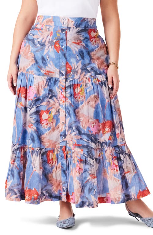 NIC+ZOE Dreamscape Tiered Maxi Skirt Blue Multi at Nordstrom,