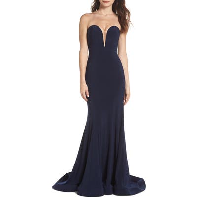 MAC Duggal Bustier Trumpet Gown, Blue